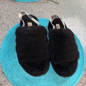 UGG Black Fluffy Slide Sandals